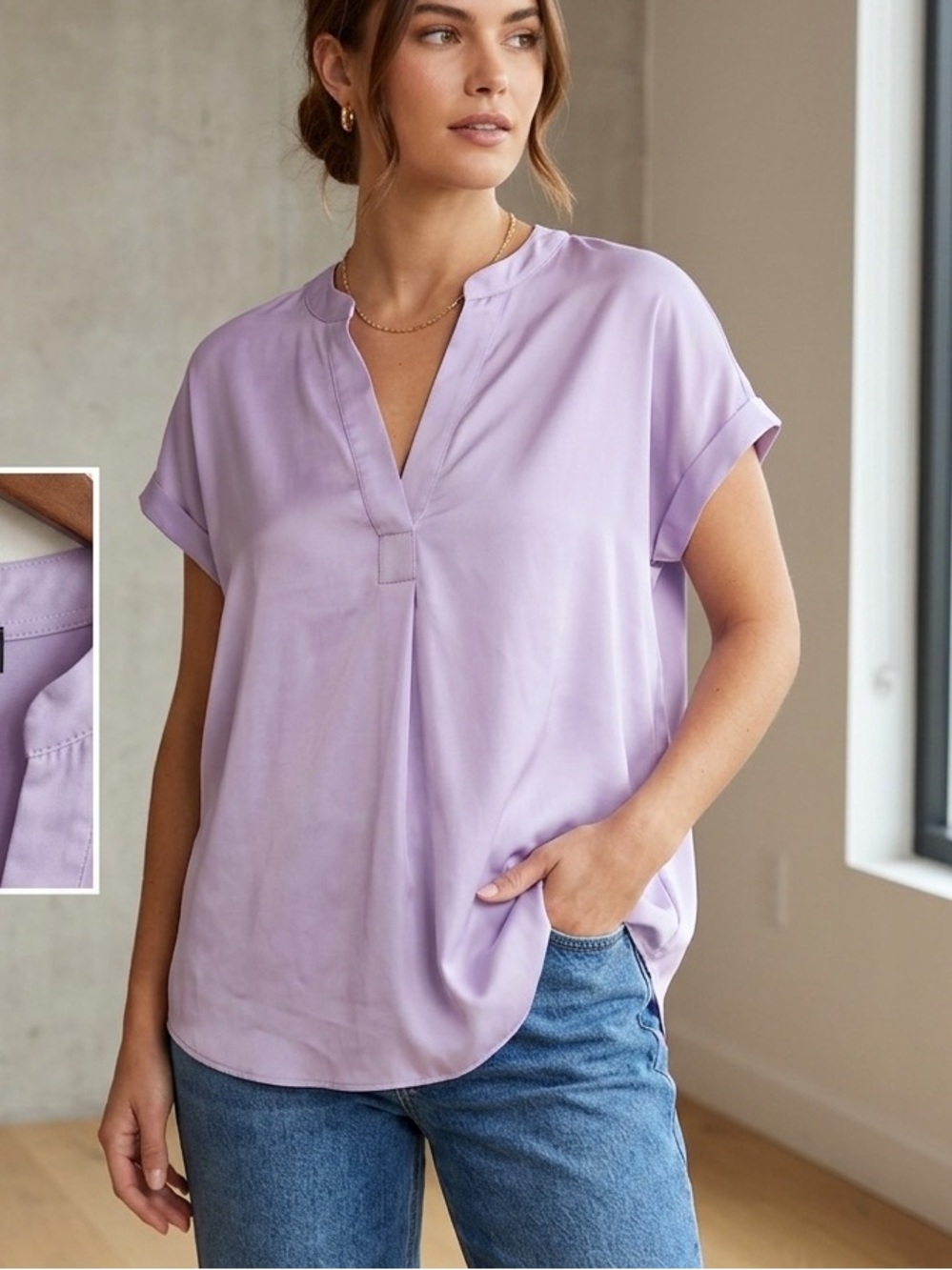 Rachel Roy Lavender V-Neck Short Sleeve Blouse